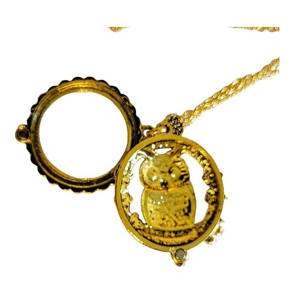 Owl Magnifying Glass/Pendant on 28-30" Gold Tone Chain Women's Gift Casual Snk4 - Picture 3 of 6